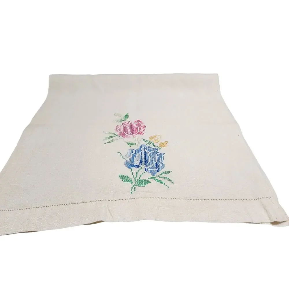 Hand Embroidered TULIPS Cotton Linen Kitchen Hand Dish Towel 30